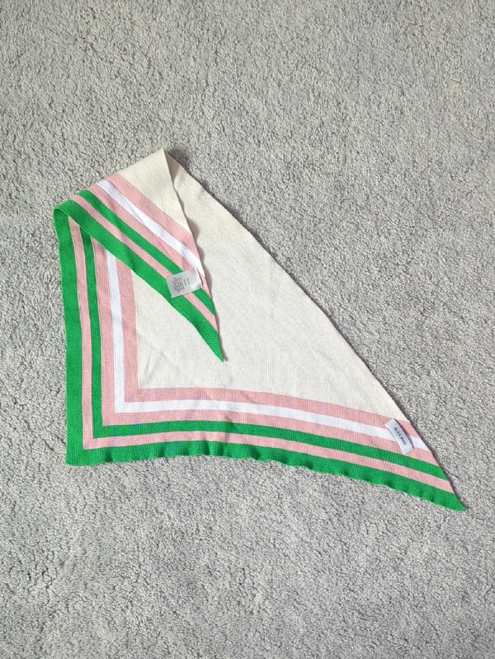 Auxiliary Striped Knit Scarf in Cream, Pink & Green - 100% Cotton